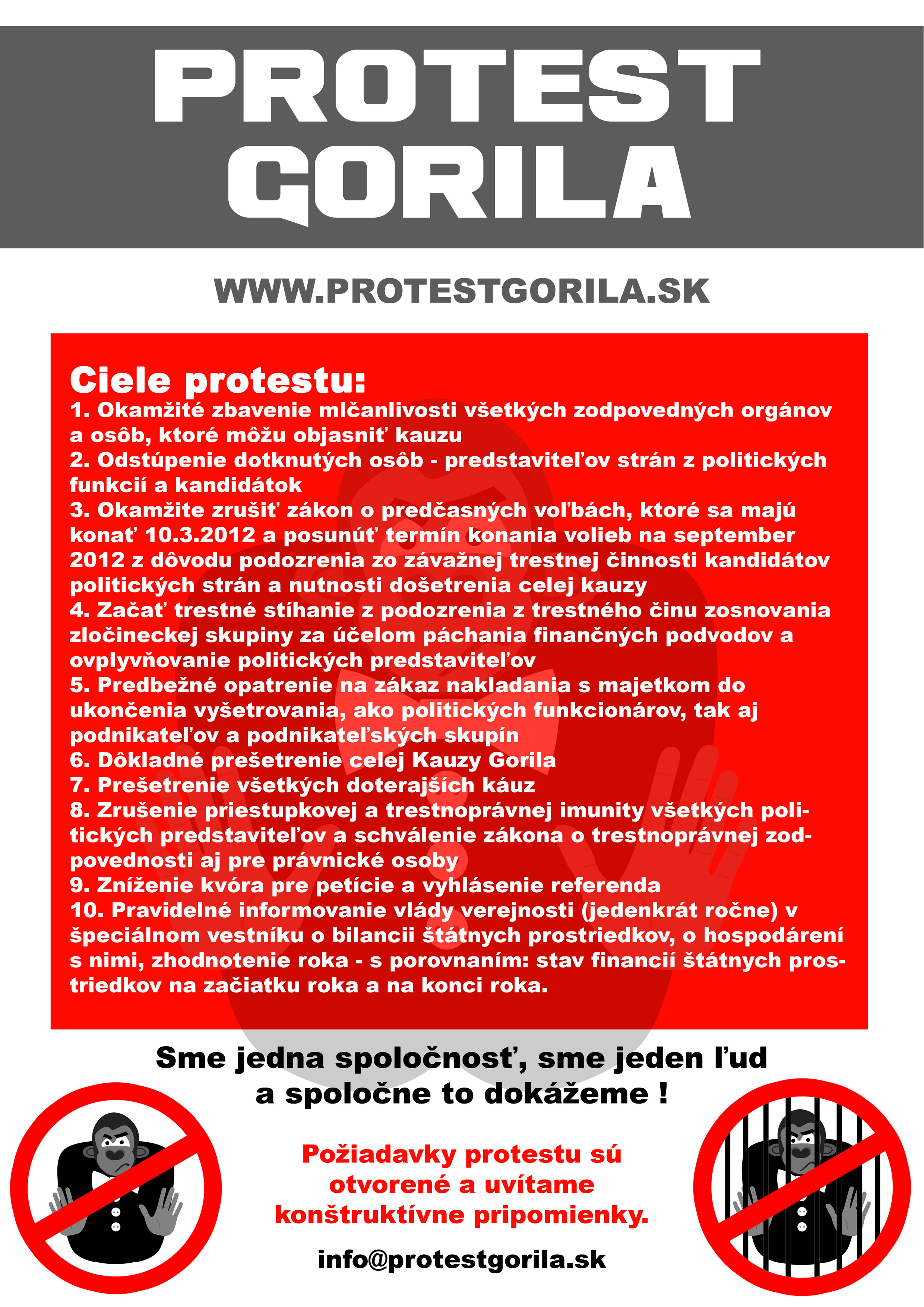 Protest gorila všeobecný plagát 2012
